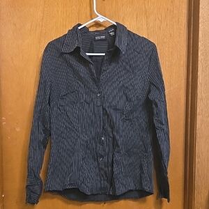 Black and White Striped Button-Up Shirt